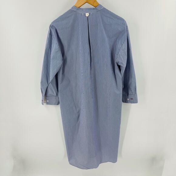 Mer.Sea Blue White Pinstripe Tunic Dress Split Hem 3/4 Sleeve Size Small - Picture 2 of 6